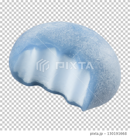 Blue mochi ice cream with creamy filling and bite mark isolated on white background 130191668