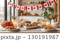Beautiful harvest feast setup for Canadian Thanksgiving with delicious food and festive decorations 130191987