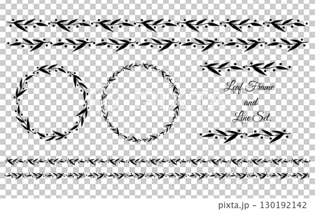 手描きの葉っぱのフレームとラインセット。 130192142