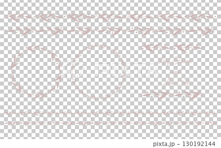 落ち着いた色の手描きの葉っぱのフレームとラインセット。 130192144
