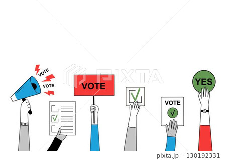 Hands with megaphone and voting ballot Hands with megaphone and voting ballot 130192331