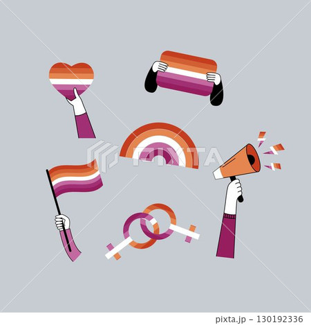Vector set of lesbian pride icons in flat style. 130192336