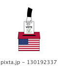 American voting ballot with hand and flag 130192337