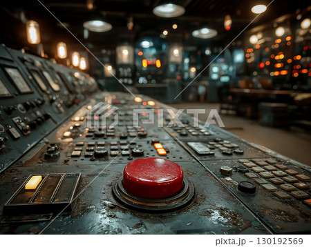 Command Core: Vintage Control Panel with Red Alert Button 130192569