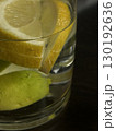 Close up of glass of water with lemon and lime slices. Concept of hydration, healthy drink, wellness, freshness, detox and clean lifestyle. 130192636