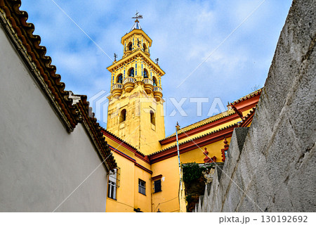 Tower, bell tower of the church of Santiago de Alcala de Guadaira, located in the Plaza del Derribo. Seville Tower, bell tower of the church of Santiago de Alcala de Guadaira, located in the Plaza del Derribo. Seville 130192692
