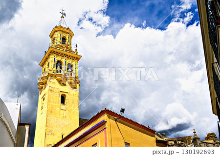 Tower, bell tower of the church of Santiago de Alcala de Guadaira, located in the Plaza del Derribo. Seville 130192693