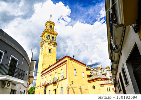 Tower, bell tower of the church of Santiago de Alcala de Guadaira, located in the Plaza del Derribo. Seville Tower, bell tower of the church of Santiago de Alcala de Guadaira, located in the Plaza del Derribo. Seville 130192694