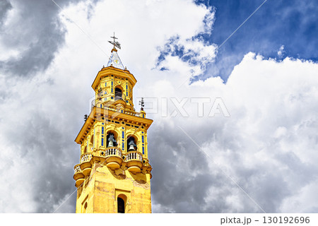 Tower, bell tower of the church of Santiago de Alcala de Guadaira, located in the Plaza del Derribo. Seville 130192696
