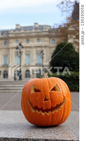 Jack o lantern by historic building 130193058