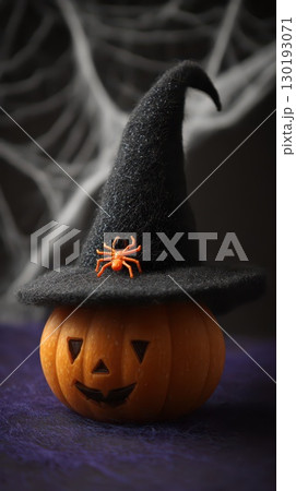 Pumpkin with witch hat and spider Pumpkin with witch hat and spider 130193071