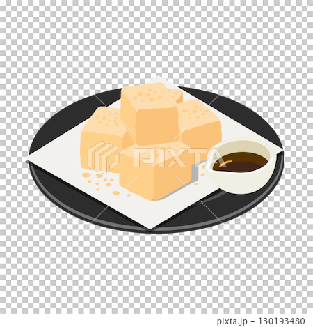 Warabimochi (black plate + white paper) - Flat illustration 130193480