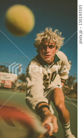 A professional tennis player serving the ball 130193505