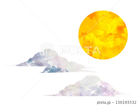 水彩画風の黄色い満月と雲 水彩画風の黄色い満月と雲 130193532