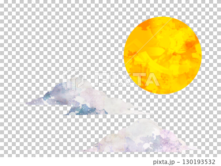 水彩画風の黄色い満月と雲 水彩画風の黄色い満月と雲 130193532