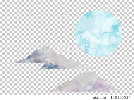 水彩風格淡淡的滿月和雲彩 130193534