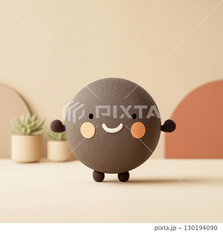 Cute 3D Cartoon Ball Character Jumping with Happy Face 130194090