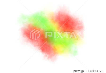 Colorful smoke cloud with vibrant red green and yellow gradient on transparent background abstract paint explosion 130194128