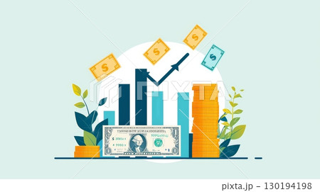 Nurturing wealth a stack of money with a dollar sign and a growing plant symbolizing financial growth 130194198