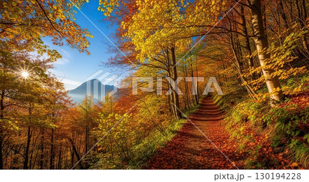 Autumn Path Through Colorful Forest Ai Generated 130194228