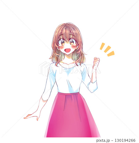片手で握りこぶしを作る明るい表情の女性 片手で握りこぶしを作る明るい表情の女性 130194266