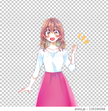 片手で握りこぶしを作る明るい表情の女性 片手で握りこぶしを作る明るい表情の女性 130194266