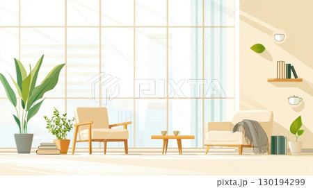 Serene sunlight modern living room interior design. Serene sunlight modern living room interior design. 130194299