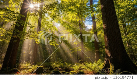 Sunlight Filtering Through a Serene Forest Ai Generated 130194771