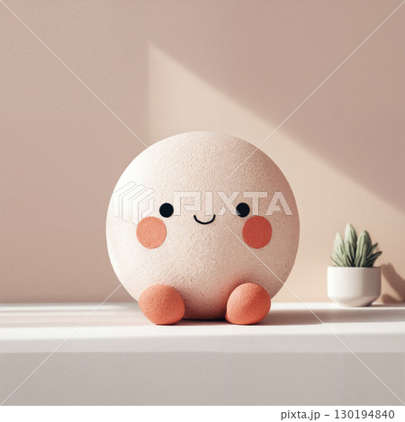 Fluffy 3D Cartoon Ball Character Jumping with Joy 130194840
