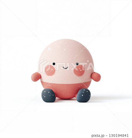 Fluffy 3D Cartoon Ball Character Jumping with Joy 130194841