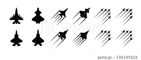 飛行機雲と戦闘機のシルエット,航空祭や大きなイベントでアクロバット飛行(フライオーバー)を披露する 飛行機雲と戦闘機のシルエット,航空祭や大きなイベントでアクロバット飛行(フライオーバー)を披露する 130195028