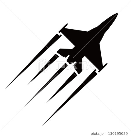 飛行機雲と戦闘機のシルエット,航空祭や大きなイベントでアクロバット飛行（フライオーバー）を披露する 130195029