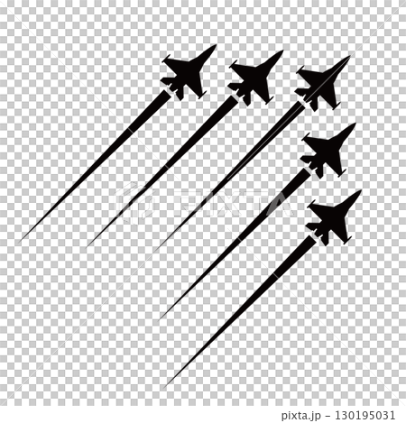 飛行機雲と戦闘機のシルエット,航空祭や大きなイベントでアクロバット飛行(フライオーバー)を披露する 飛行機雲と戦闘機のシルエット,航空祭や大きなイベントでアクロバット飛行(フライオーバー)を披露する 130195031