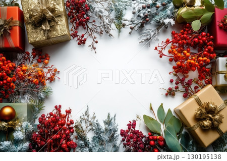 Winter holidays items at the edges 130195138