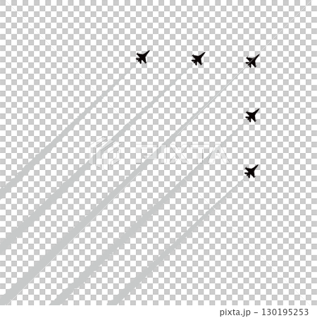 飛行機雲と戦闘機のシルエット,航空祭や大きなイベントでアクロバット飛行(フライオーバー)を披露する 飛行機雲と戦闘機のシルエット,航空祭や大きなイベントでアクロバット飛行(フライオーバー)を披露する 130195253