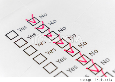 No checkbox marking, red pen on paper, selective focus 130195313