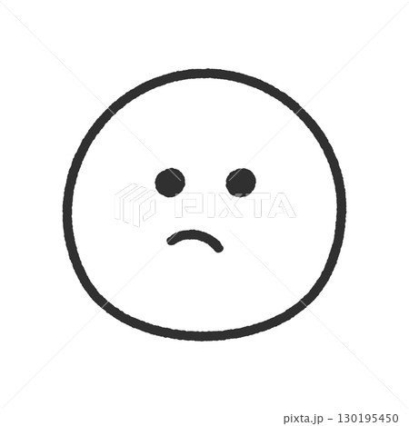 ムッとした顔のシンプルでかわいい手書きの黒い絵文字 - 不満や困惑の感情や低評価のイメージ素材 130195450