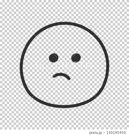 ムッとした顔のシンプルでかわいい手書きの黒い絵文字 - 不満や困惑の感情や低評価のイメージ素材 130195450