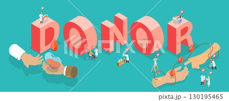 3D Isometric Flat Vector Illustration of Blood Donor, Day Featuring People Donating Blood 130195465
