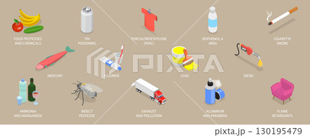 3D Isometric Flat Vector Illustration of Poisoning and Toxicity, Outline Diagram Of Human Health Risks From Toxins And Dangerous Chemical Substances 3D Isometric Flat Vector Illustration of Poisoning and Toxicity, Outline Diagram Of Human Health Risks From Toxins And Dangerous Chemical Substances 130195479