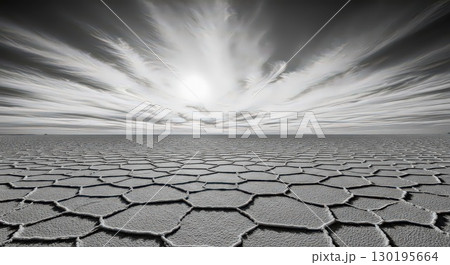 Dramatic Black and White Salt Flat Landscape - Ai Generated 130195664