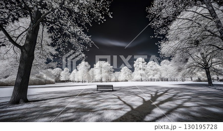 Serene Winter Landscape With Snow-Covered Trees and Bench - Ai Generated 130195728