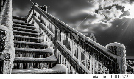 Icy Staircase Under Dramatic Sky - Ai Generated Icy Staircase Under Dramatic Sky - Ai Generated 130195729