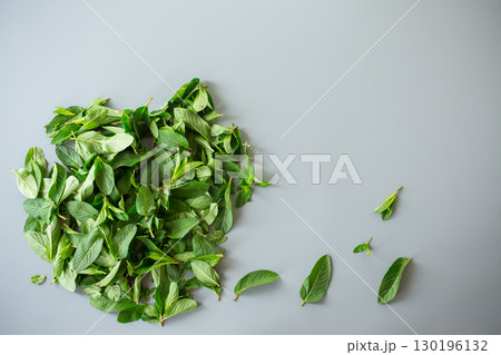 Green mint leaves close-up on stone background 130196132