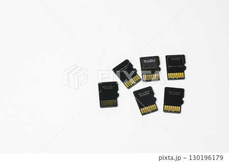 Many micro sd card or TransFlash isolated on white background. 130196179