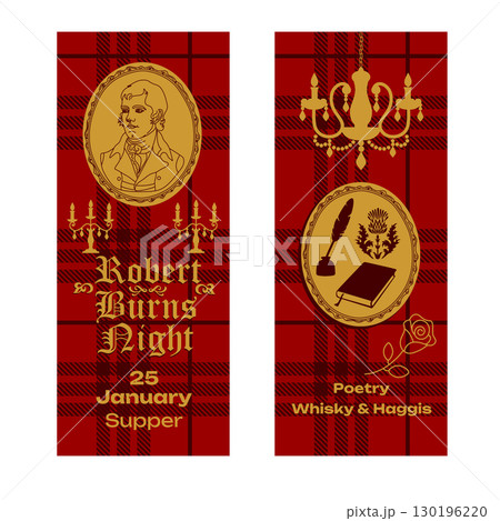 Robert Burns Night 25th January, United Kingdom Scotland background banner vintage invitation illustration on red 130196220