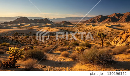 Stunning Desert Landscape at Golden Hour - Generative Ai 130196552