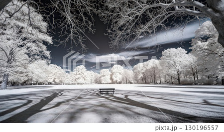 Serene Winter Landscape With Snow-Covered Park - Generative Ai 130196557