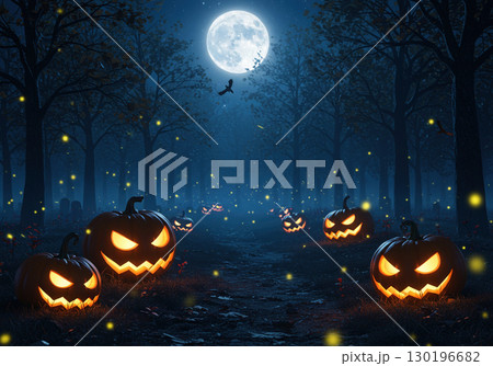 月夜とジャックオランタンのハロウィーンイメージ 月夜とジャックオランタンのハロウィーンイメージ 130196682