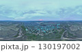 default360 panoramic view of a city with green rooftops and a river at dusk 130197002